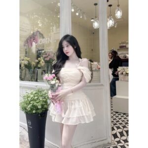 Đầm babydoll tiểu thư nhún eo – dáng xoè bánh bèo kèm quần bảo hộ