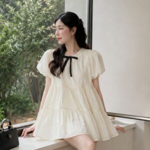 Áo babydoll tay bồng dáng xoè 2 lớp – kèm nơ tiểu thư siêu xinh - Hình ảnh 3