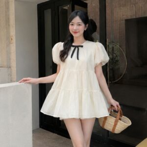 Áo babydoll tay bồng dáng xoè 2 lớp – kèm nơ tiểu thư siêu xinh - Hình ảnh 2