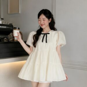 Áo babydoll tay bồng dáng xoè 2 lớp – kèm nơ tiểu thư siêu xinh - Hình ảnh 4