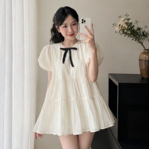 Áo babydoll tay bồng dáng xoè 2 lớp – kèm nơ tiểu thư siêu xinh - Hình ảnh 1