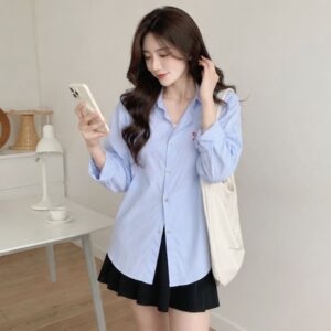Áo sơ mi thô mềm form rộng thêu nơ – phong cách Hàn Quốc nữ tính - Hình ảnh 3