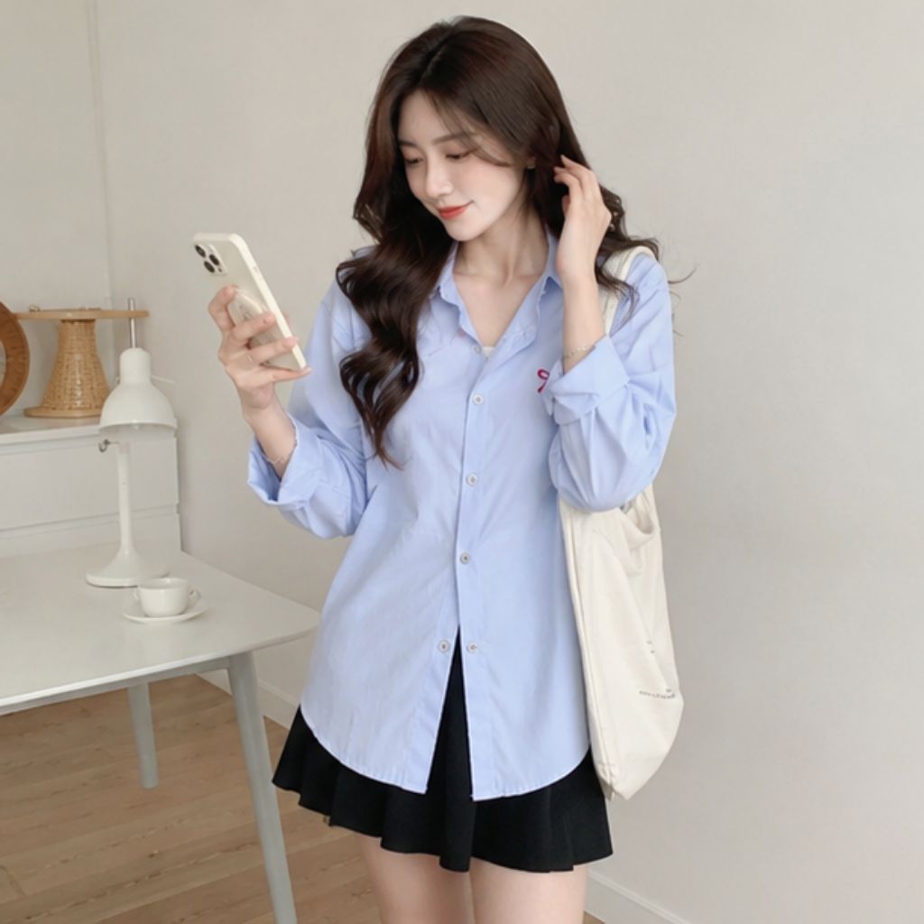Áo sơ mi thô mềm form rộng thêu nơ – phong cách Hàn Quốc nữ tính - Ảnh 3