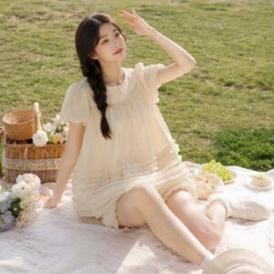 Áo váy babydoll cổ sen 2 lớp form rộng – tặng quần bí bo chun siêu xinh - Hình ảnh 1