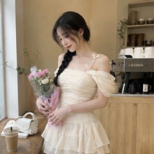 Đầm babydoll tiểu thư nhún eo – dáng xoè bánh bèo kèm quần bảo hộ - Hình ảnh 2