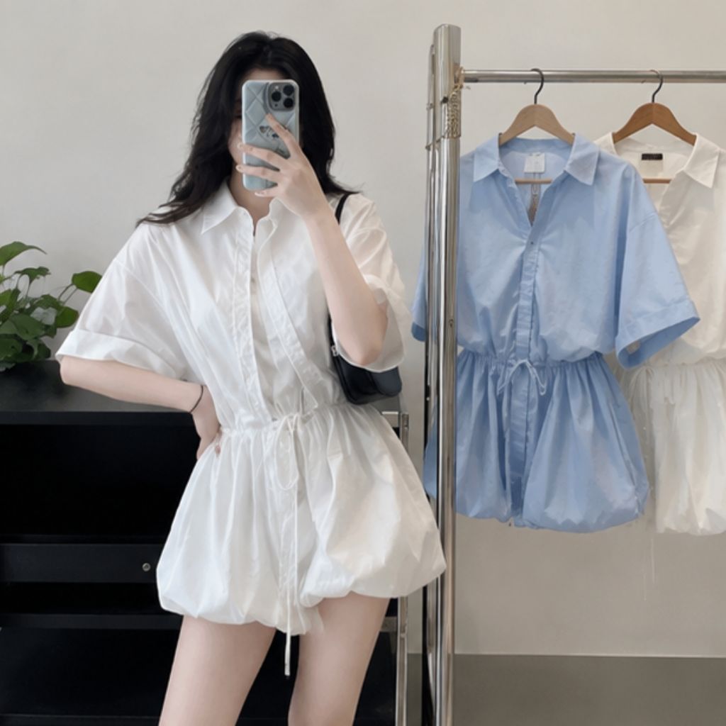 Jumpsuit liền quần dáng bí phồng – cổ sơ mi sang chảnh kèm quần bảo hộ - Ảnh 2