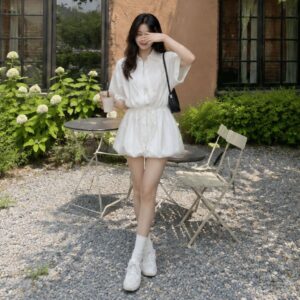 Jumpsuit liền quần dáng bí phồng – cổ sơ mi sang chảnh kèm quần bảo hộ - Hình ảnh 3