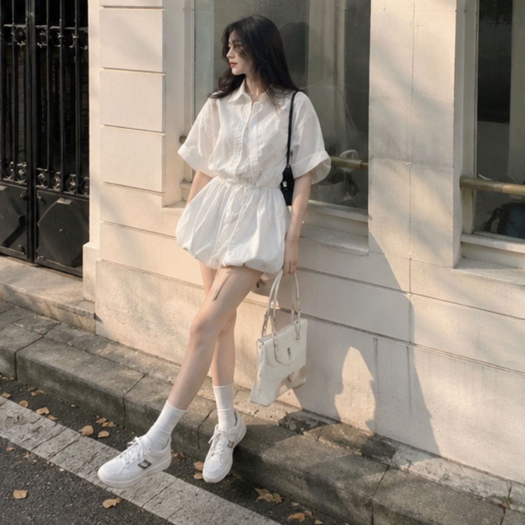 Jumpsuit liền quần dáng bí phồng – cổ sơ mi sang chảnh kèm quần bảo hộ - Ảnh 4