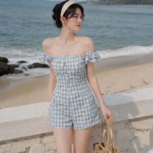 Set jumpsuit 2 dây caro dáng ngắn – ôm eo tôn dáng, đi chơi siêu xinh - Hình ảnh 1