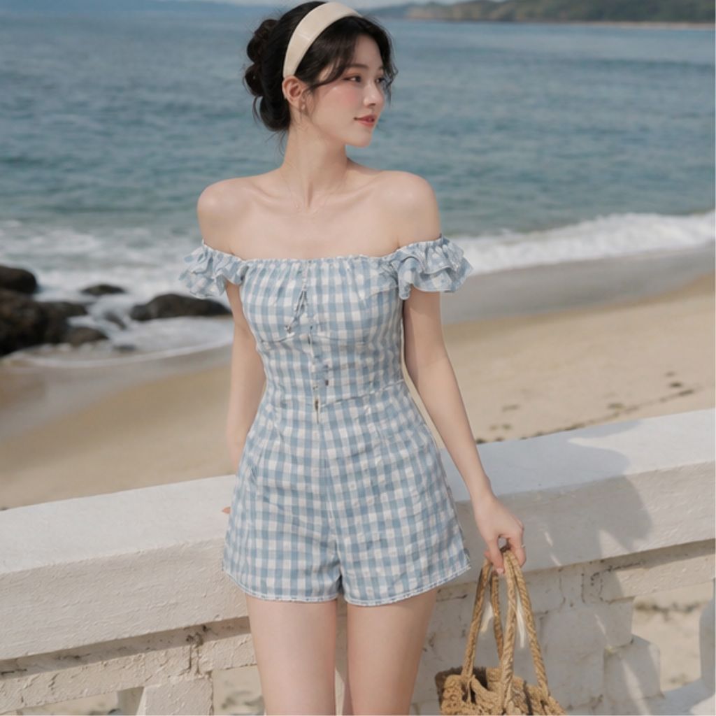 Set jumpsuit 2 dây caro dáng ngắn – ôm eo tôn dáng, đi chơi siêu xinh