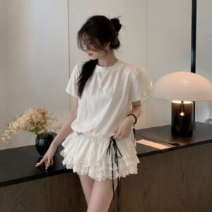 Set jumpsuit dáng xòe phối ren – thắt nơ eo sang chảnh kèm quần bảo hộ - Hình ảnh 3