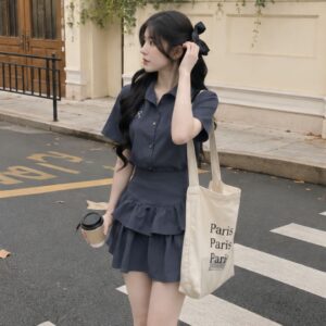 Set sơ mi thêu nơ phối chân váy 2 tầng – outfit tiểu thư siêu xinh