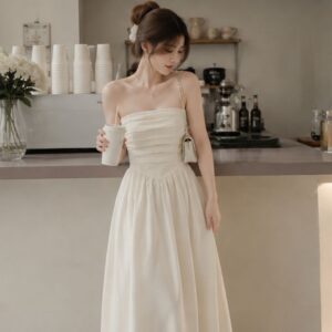 Váy 2 dây cúp ngực xếp ly dáng dài – đầm maxi tiểu thư sang chảnh