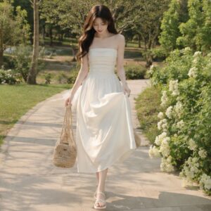 Váy 2 dây cúp ngực xếp ly dáng dài – đầm maxi tiểu thư sang chảnh - Hình ảnh 4