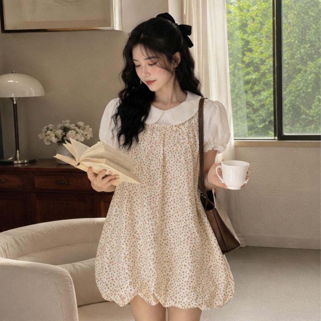 Váy bí hoa nhí dáng phồng vintage – đầm bubble dress nữ tính siêu xinh