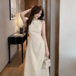 Váy cổ thuyền dáng dài xòe – chất chéo Hàn Quốc sang chảnh - Hình ảnh 3