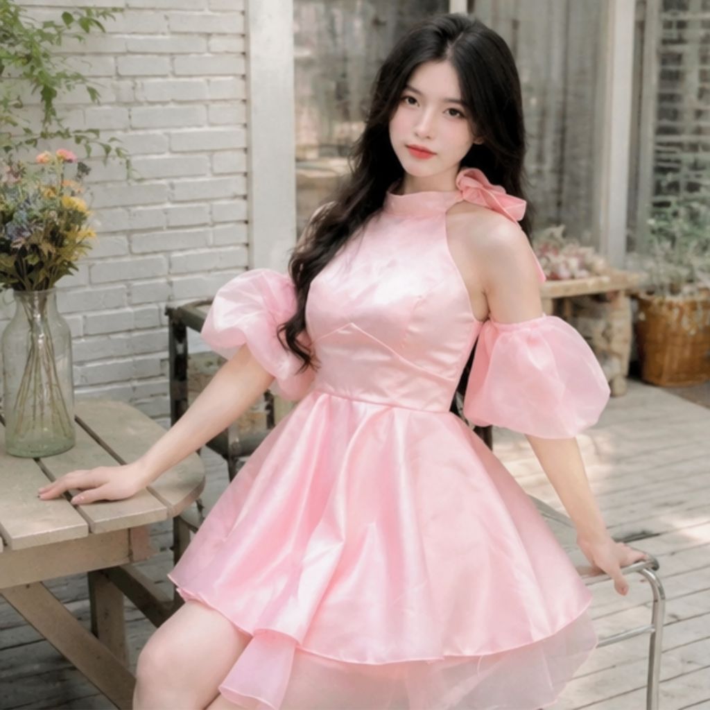Váy cổ yếm tay phồng trễ vai – phong cách tiểu thư sang chảnh cực xinh - Ảnh 2
