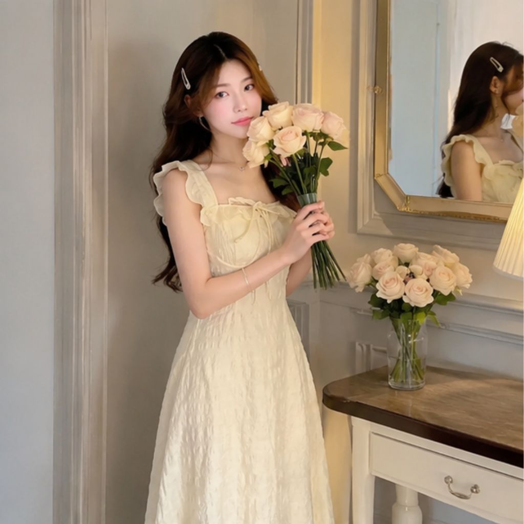 Váy maxi ôm body dáng dài cánh tiên – phong cách Hàn Quốc thanh lịch