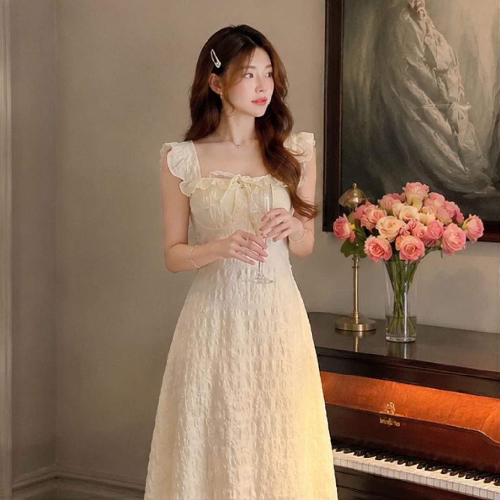 Váy maxi ôm body dáng dài cánh tiên – phong cách Hàn Quốc thanh lịch