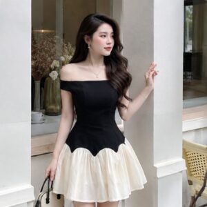 Váy trễ vai tăm lạnh phối voan xòe – đầm tiểu thư dự tiệc sang chảnh - Hình ảnh 3