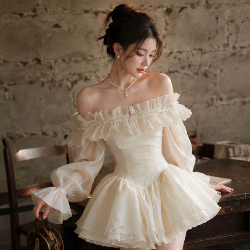 Váy trễ vai tay dài xòe đính ngọc – thiết kế sang chảnh cho nàng thơ - Ảnh 3