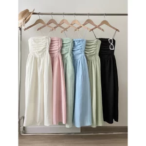 Váy 2 dây cúp ngực xếp ly dáng dài – đầm maxi tiểu thư sang chảnh - Hình ảnh 3
