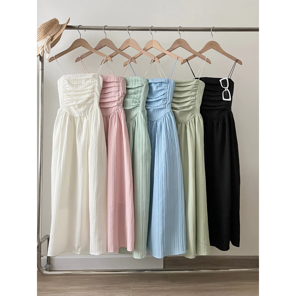 Váy 2 dây cúp ngực xếp ly dáng dài – đầm maxi tiểu thư sang chảnh - Ảnh 3