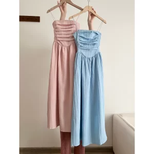 Váy 2 dây cúp ngực xếp ly dáng dài – đầm maxi tiểu thư sang chảnh - Hình ảnh 5