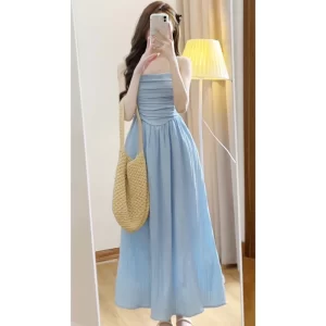 Váy 2 dây cúp ngực xếp ly dáng dài – đầm maxi tiểu thư sang chảnh - Hình ảnh 2