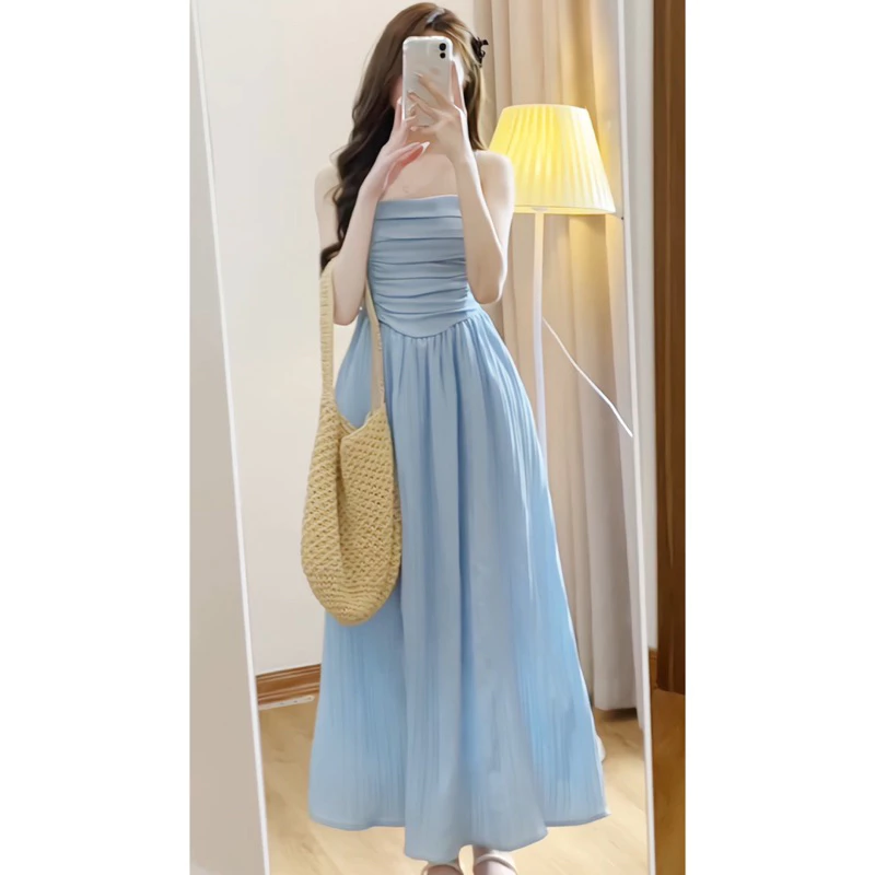 Váy 2 dây cúp ngực xếp ly dáng dài – đầm maxi tiểu thư sang chảnh - Ảnh 2