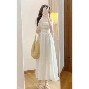 Váy 2 dây cúp ngực xếp ly dáng dài – đầm maxi tiểu thư sang chảnh