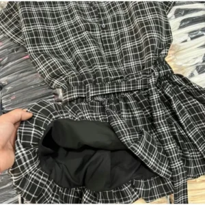Set váy cổ sơ mi kèm dây đai kẻ caro – dáng bí phồng siêu xinh - Hình ảnh 3