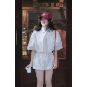 Jumpsuit liền quần dáng bí phồng – cổ sơ mi sang chảnh kèm quần bảo hộ - Hình ảnh 5