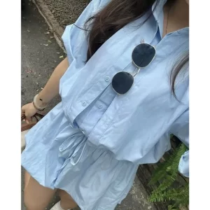 Jumpsuit liền quần dáng bí phồng – cổ sơ mi sang chảnh kèm quần bảo hộ - Hình ảnh 2