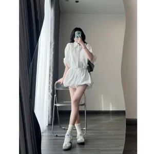 Jumpsuit liền quần dáng bí phồng – cổ sơ mi sang chảnh kèm quần bảo hộ - Hình ảnh 6