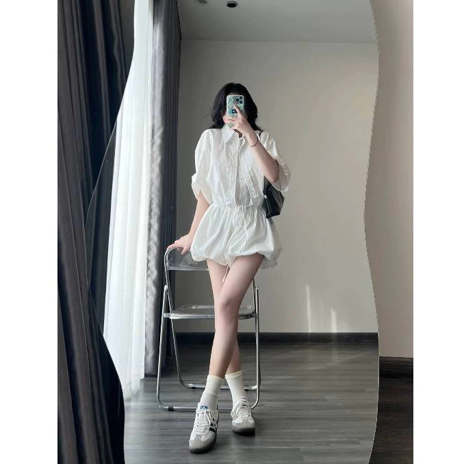 Jumpsuit liền quần dáng bí phồng – cổ sơ mi sang chảnh kèm quần bảo hộ - Ảnh 6