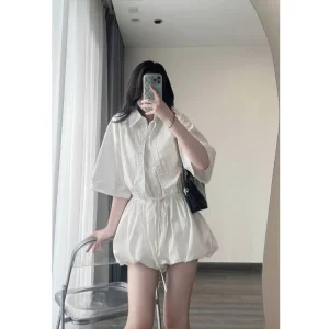 Jumpsuit liền quần dáng bí phồng – cổ sơ mi sang chảnh kèm quần bảo hộ - Hình ảnh 4