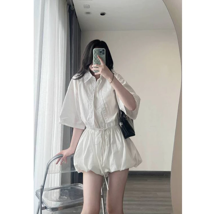 Jumpsuit liền quần dáng bí phồng – cổ sơ mi sang chảnh kèm quần bảo hộ - Ảnh 4