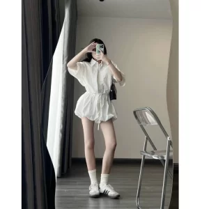 Jumpsuit liền quần dáng bí phồng – cổ sơ mi sang chảnh kèm quần bảo hộ - Hình ảnh 7