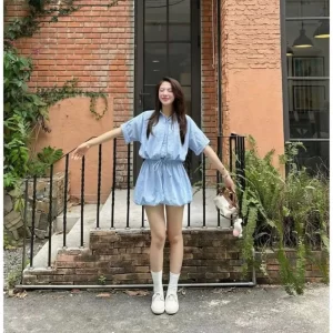Jumpsuit liền quần dáng bí phồng – cổ sơ mi sang chảnh kèm quần bảo hộ - Hình ảnh 8
