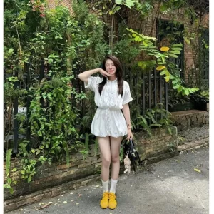 Jumpsuit liền quần dáng bí phồng – cổ sơ mi sang chảnh kèm quần bảo hộ - Hình ảnh 9