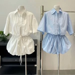 Jumpsuit liền quần dáng bí phồng – cổ sơ mi sang chảnh kèm quần bảo hộ - Hình ảnh 3