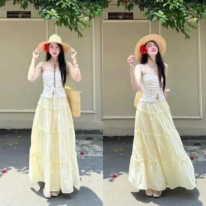 Chân váy bèo tầng dáng dài chất xô mềm – váy maxi nữ tính mùa hè