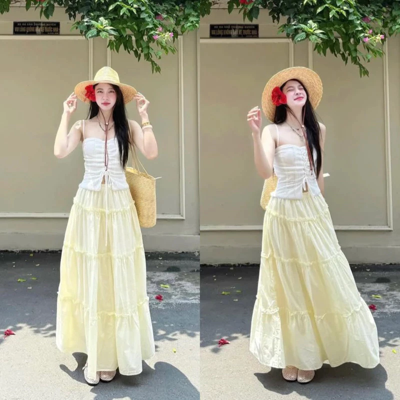 Chân váy bèo tầng dáng dài chất xô mềm – váy maxi nữ tính mùa hè