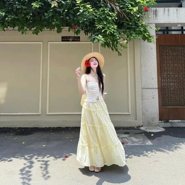 Chân váy bèo tầng dáng dài chất xô mềm – váy maxi nữ tính mùa hè - Ảnh 2