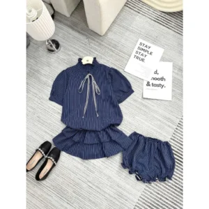 Set váy cổ tàu kẻ buộc nơ – dáng bí tay bồng tiểu thư siêu xinh - Hình ảnh 2