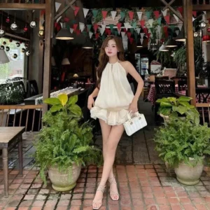 Set váy cổ yếm đính ngọc hở lưng – dáng bí xòe tiểu thư siêu xinh - Hình ảnh 9