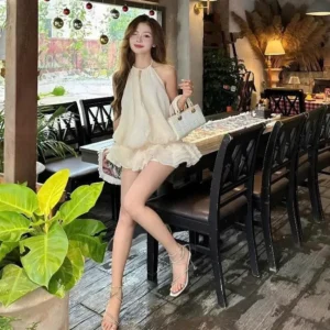 Set váy cổ yếm đính ngọc hở lưng – dáng bí xòe tiểu thư siêu xinh - Hình ảnh 7