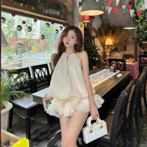 Set váy cổ yếm đính ngọc hở lưng – dáng bí xòe tiểu thư siêu xinh - Hình ảnh 4