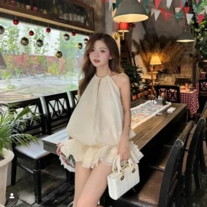 Set váy cổ yếm đính ngọc hở lưng – dáng bí xòe tiểu thư siêu xinh - Hình ảnh 8